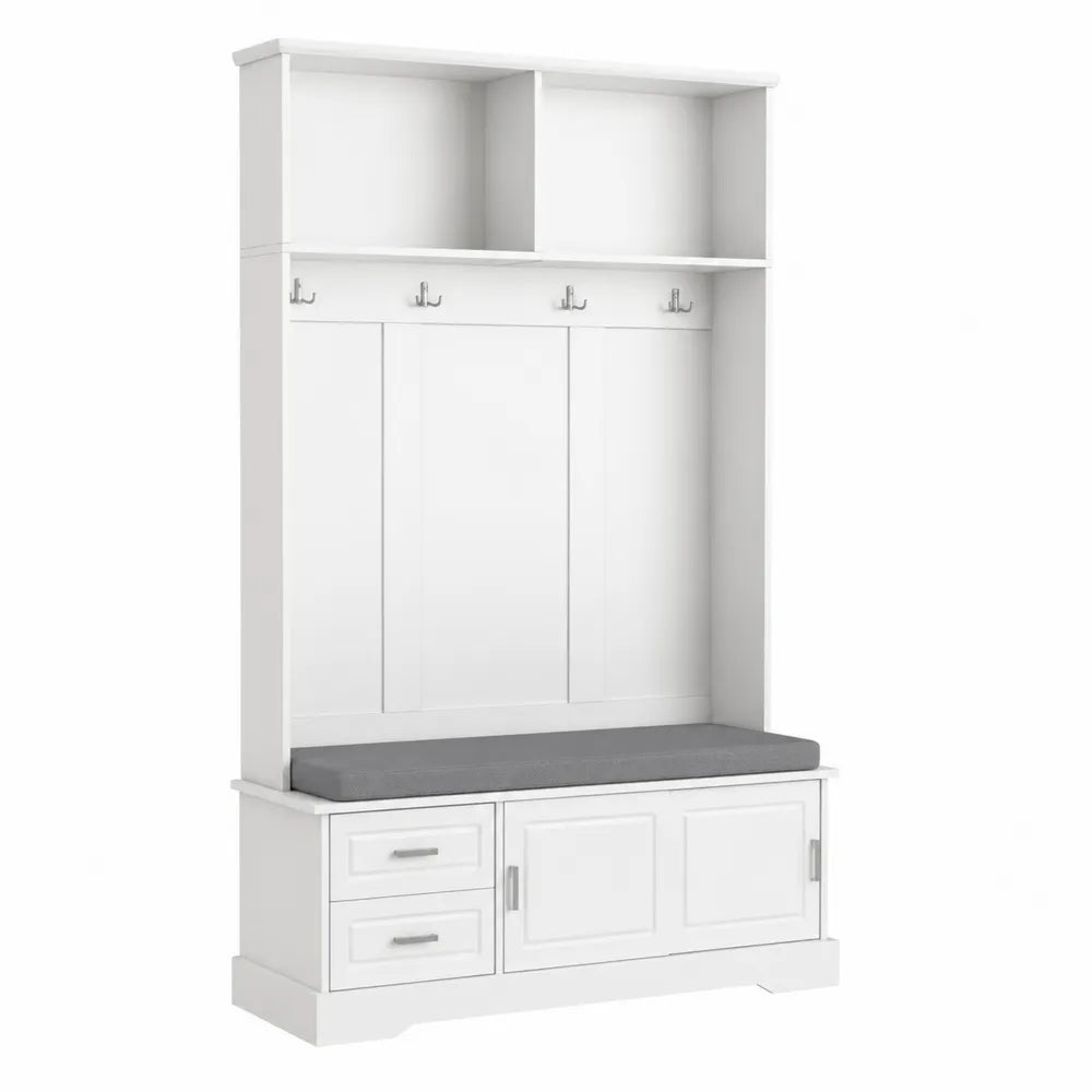Guardaroba da Ingresso in Legno con Panca in Tessuto Bianco Grigio