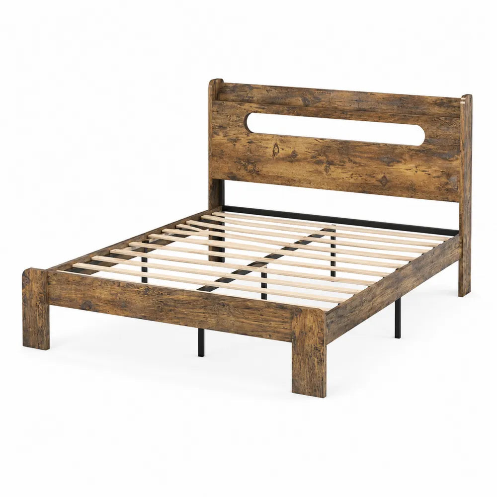 Letto Matrimoniale in Legno di Pino e Metallo Marrone 200x160 cm