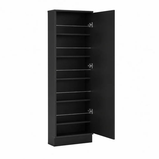 Scarpiera verticale in legno composito nero con ripiani regolabili