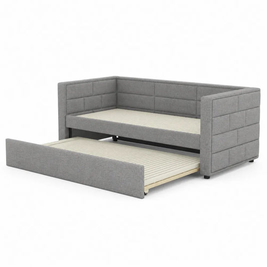 Divano Letto Estraibile in Tessuto Grigio 200x90 cm