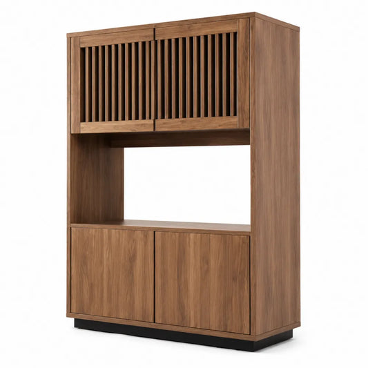 Mobile contenitore legno di noce con ante a lamelle